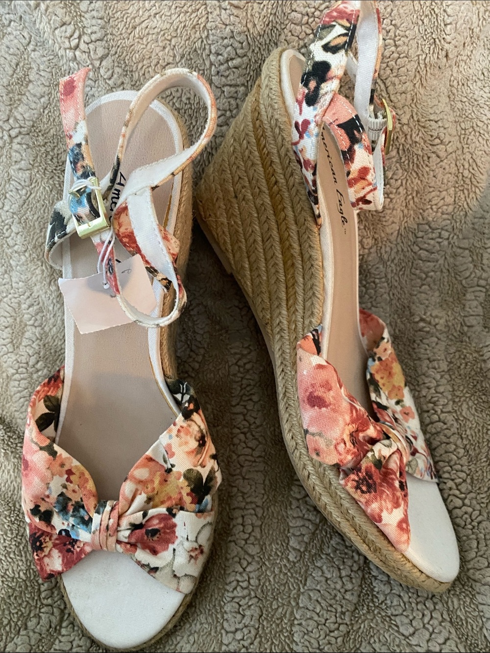 American Eagle Outfitters Floral Bow Espadrille Wedges - Pink, Cream, Green